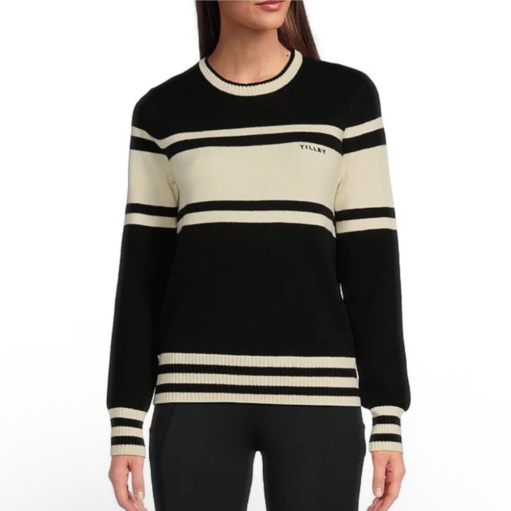 TILLEY Knit Stripe Pattern Crew Neck Long Sleeve Sweater